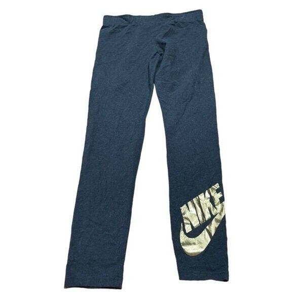Nike Charcoal Grey Gold Metallic Logo Activewear Leggings - Picture 1 of 3
